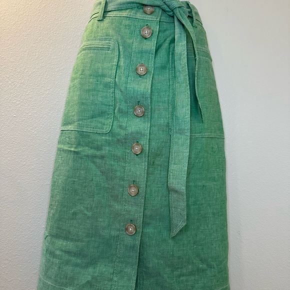 J.Crew Green Linen Blend Button Front Midi Skirt 6 casual spring skirt - Picture 7 of 9